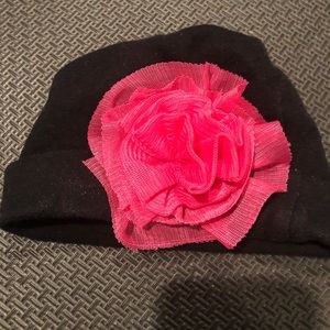 NWT Biscotti black pink flower Ruffle baby girl cap hat